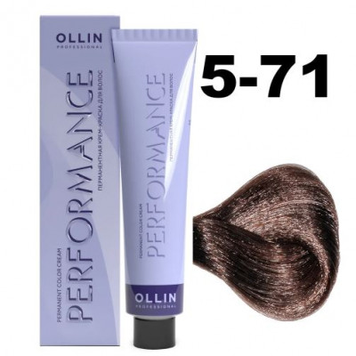 Ollin PERFORMANCE Перманентная крем-краска для волос 5/71 светлый шатен коричнево-пепельный 60мл