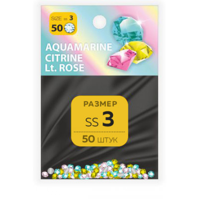 Milv Стразы SS3 Микс Aquamarine Citrine Lt.Rose  50шт