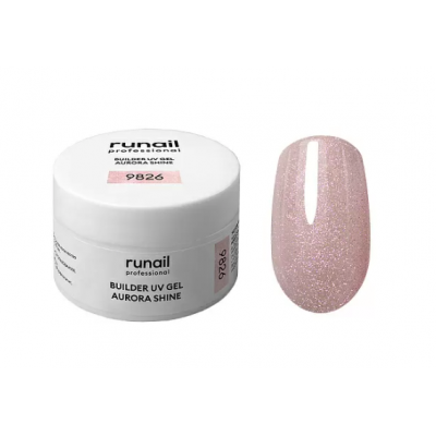 RuNail Моделирующий УФ-гель c шиммером BUILDER UV GEL AURORA SHINE №9826 15г